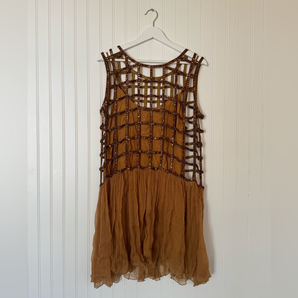 Free People Black Sequin Cage Shell Drop Waist Party Dress Size M